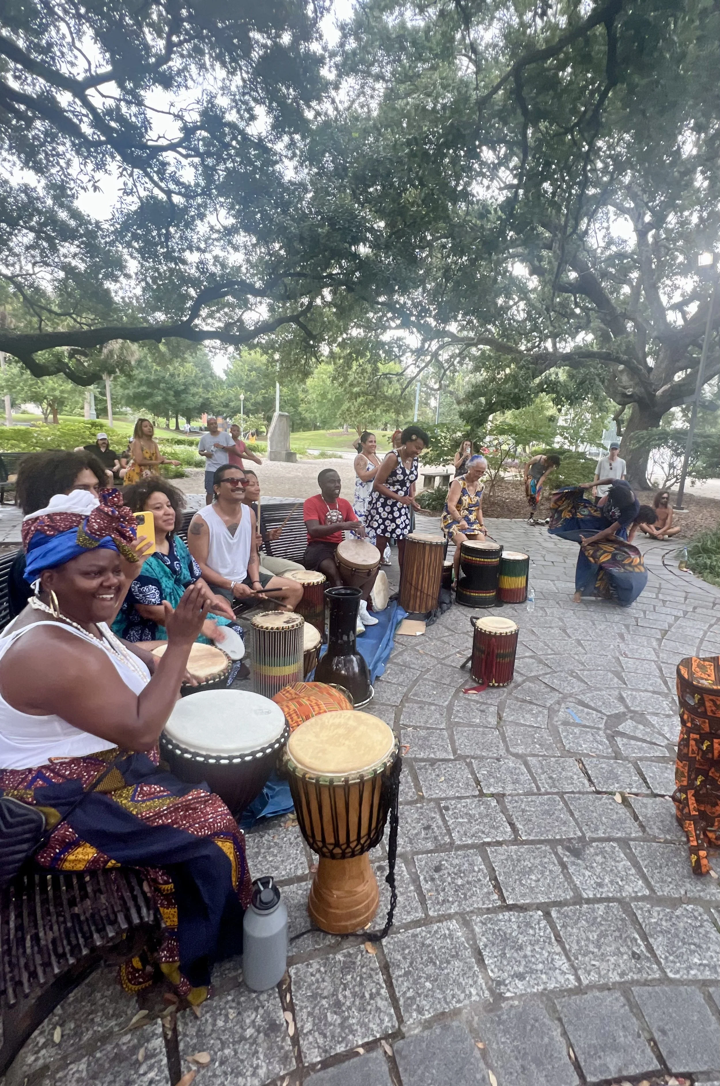 Drummers in an African drum circle at Congo Square in New Orleans